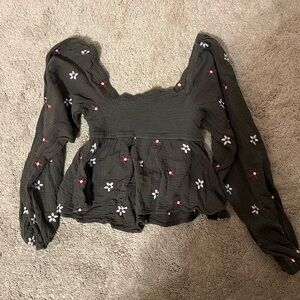 Altar'd State Black Floral Blouse